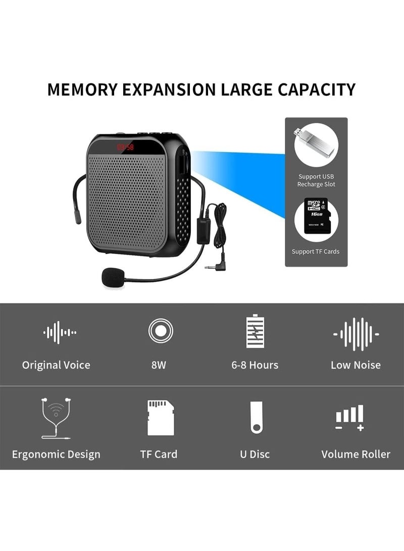 DUNISO Voice Amplifier with Wired Microphone Headset, Portable Rechargeable PA System Speaker,Personal Microphone Speech Amplifier,Support USB Flash Drive/TF Card,for Teachers, Training, Meeting, Tour Guide, Yoga, Classroom,2200mAh - Image 3